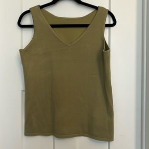Olive tank top can wear as v neck or high neck  38” across 23” length